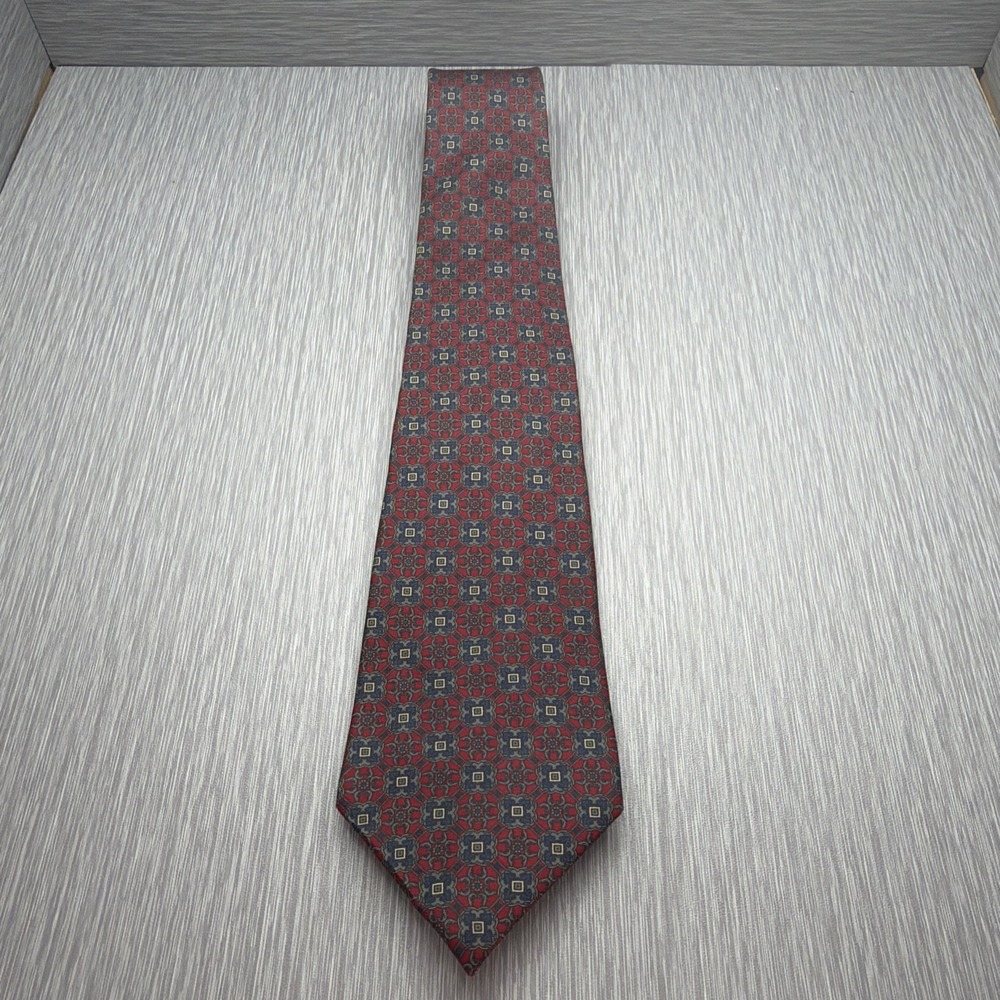 Christian Dior Monsieur Silk Tie Red Blue Medallion Necktie Classic Designer